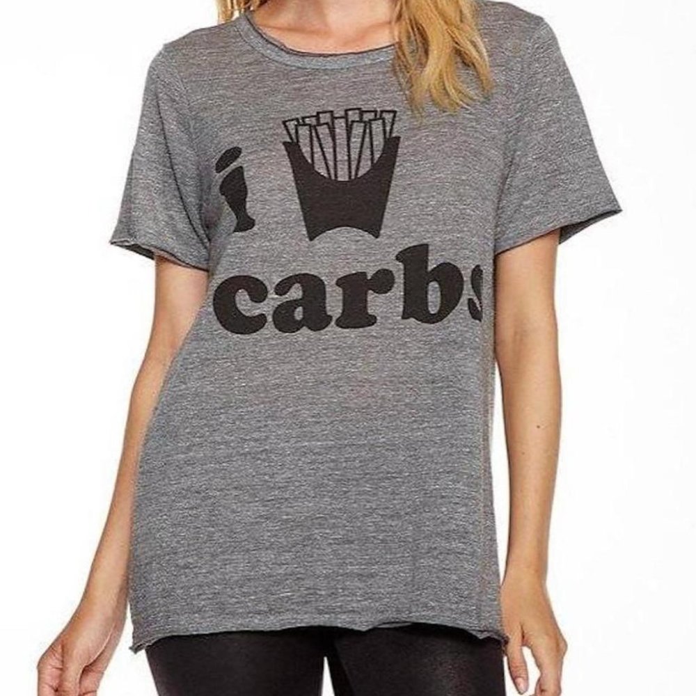 Chaser I Love Carbs Vintage Feel Streaky Grey Tee Tshirt XS NWT